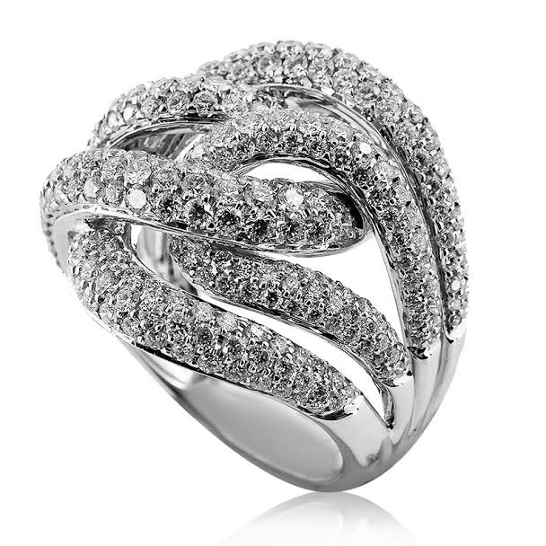 White Gold Spiral Ring With Brilliant Cut Diamonds