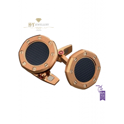 Audemars Piguet Rose Gold Cufflinks with Blue Tapisserie pattern  - ref BM0737.ORO.US.N000