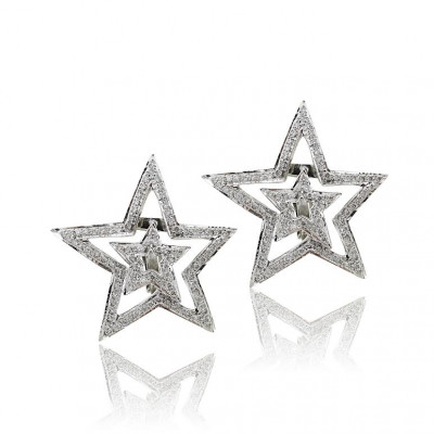 Platinum Double Star Earrings with Diamonds