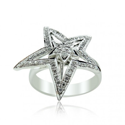 Platinum Double Star Ring with Diamonds