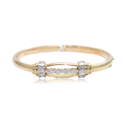 Yellow Gold Bangle With Baguette And Brilliant Cut Diamonds
