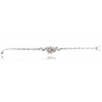 White Diamond and Gold Leaf Bracelet