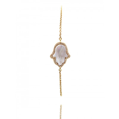Yellow Gold Fatima Mother of Pearl and Diamond Bracelet 