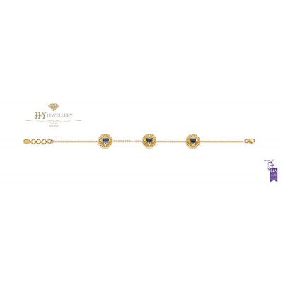 Ananya Yellow Gold Celeste Miniature Lotus Bracelet set with Sapphires and Diamonds