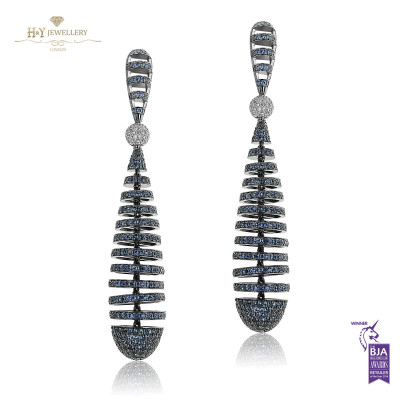 White Gold Blue Sapphire Earrings - 7.25 ct