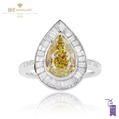 White Gold Pear Cut Fancy Yellow Diamond Ring - 3.08 ct