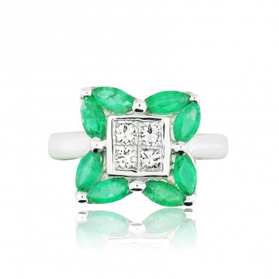 White Gold Marquise Cut Emerald Diamond Ring - 1.55 ct