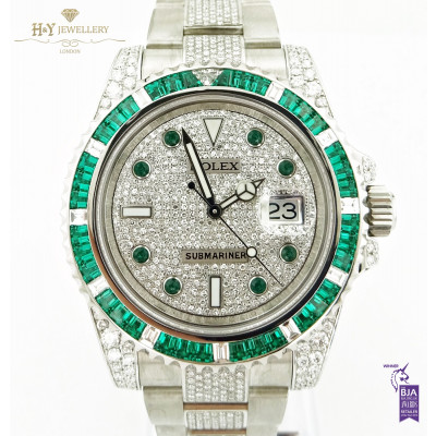 Rolex Submariner with After market diamonds and emeralds - ref 116610LN