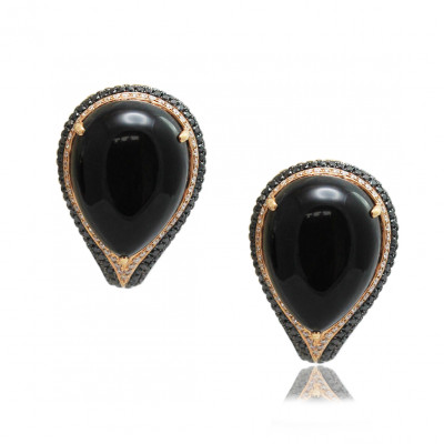 Teardrop Black Onyx and Diamond Large Stud Earrings 