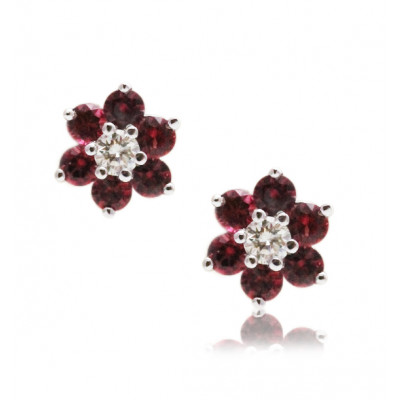 Pink Rubies  and Diamond Stud Earrings