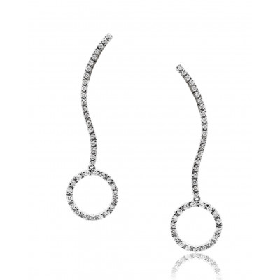 White Diamond Pave Set Drop Circle Earrings