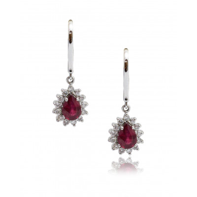 Ruby and Diamond Drop Pendant Earrings 