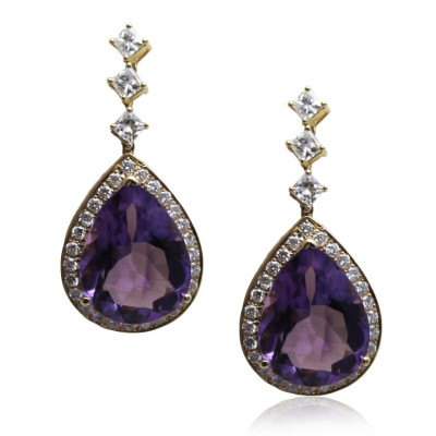 Amethyst and Diamond Drop Earrings 