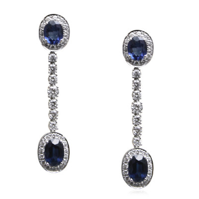 Oval Sapphire and Diamond Drop Earrings 