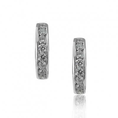 White Gold Small Hoop Earrings With Diamonds