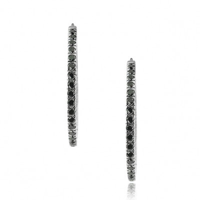 White Gold Hoop Earrings With Onyx 