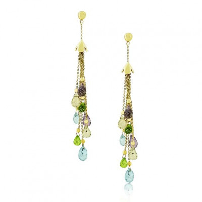 Yellow Gold Earrings With Semi Precious Stones