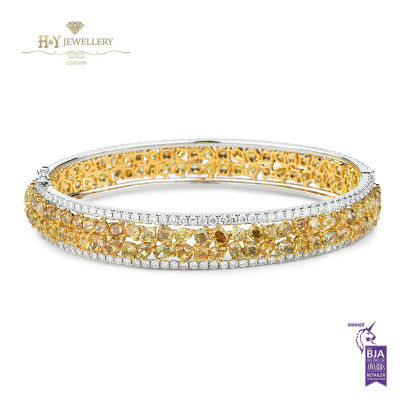 Two Tone Fancy Yellow Diamond Bangle with White  Diamonds - 15.72 ct