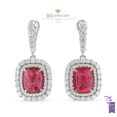 Cabochon Ruby Earrings with Diamonds - 14.84 ct 
