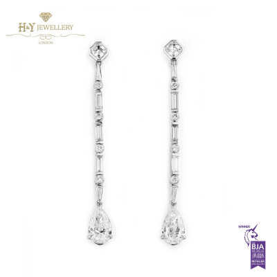 White Gold Mixed Cut Diamond Earrings - 3.40 ct 