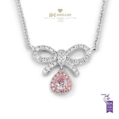 White Gold Bow Necklace With Fancy Pink Diamond - 0.38 ct