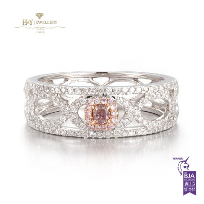 Cushion Cut Single Fancy Pink Diamond Ring - 0.11ct - VS2