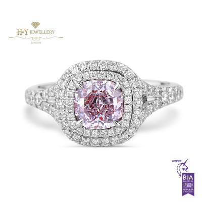 White Gold Cushion Cut Light Pink Diamond Ring - 1.51 ct
