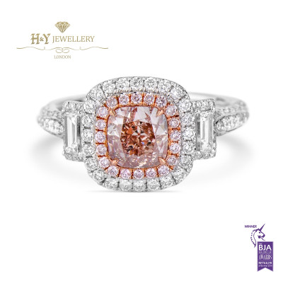 White Gold Cushion Cut Fancy Pink Diamond Ring - 2.03 ct