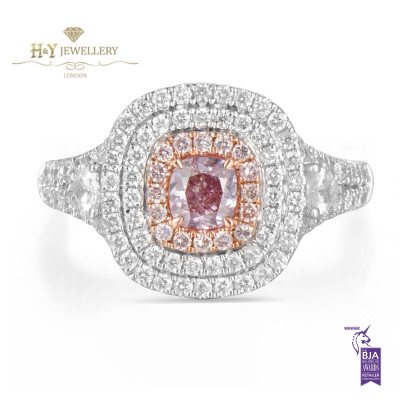 White Gold Cushion Cut Fancy Pink Diamond Ring - 1.14 ct