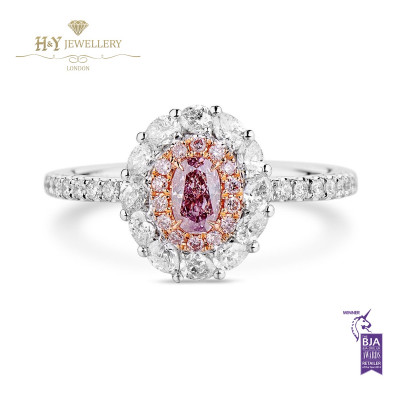 White Gold Fancy Pink Oval Ring with White Diamonds - 0.89 ct