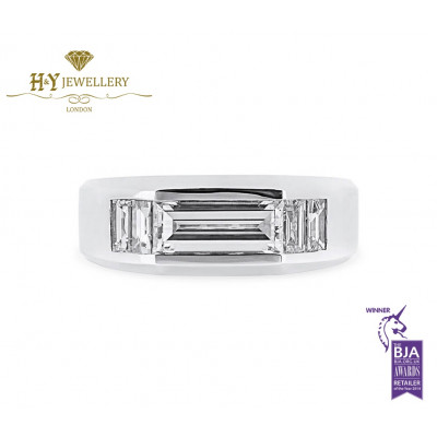 White Gold Rectangular Step Cut Ring set with Tapered Baguette Diamonds and a small Ruby - 2.41 ct 