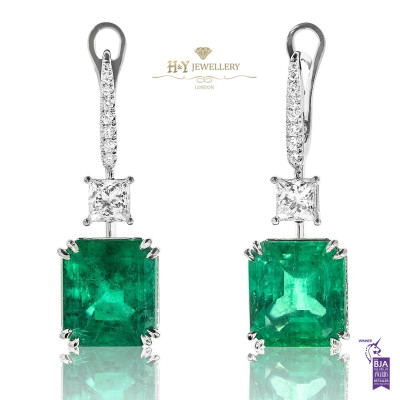 Colombian Emerald Earrings with Diamonds - 18.50 ct