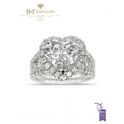 White Gold Flawless Heart Shape Diamond Ring -3.13 D IF Type IIA