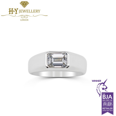 White Gold Emerald Cut Ring for Men - 1.51ct