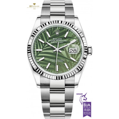 Rolex DateJust 36 Oystersteel & White Gold Palm Motif Dial  - ref 126234