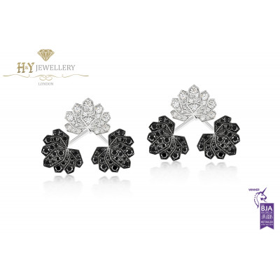 Ananya White Gold Lotus Ear Jacket set with white and black Diamonds