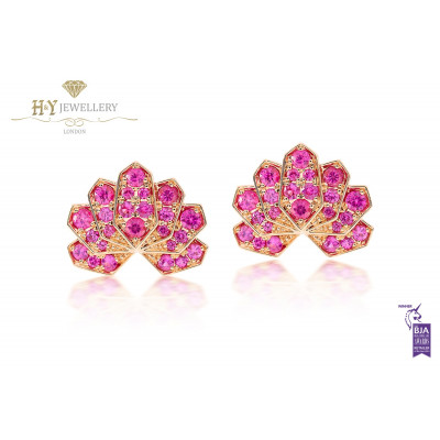 Ananya Rose Gold Lotus Stud Earrings set with Pink Sapphires
