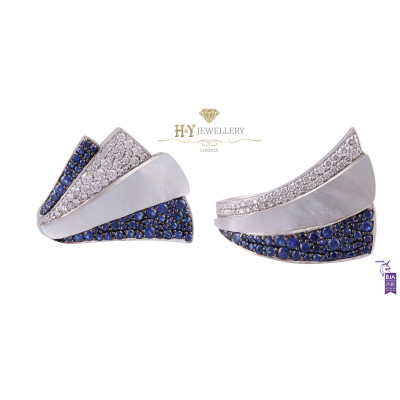 Ananya White Gold Mogra Demi Blossom Ring set with Blue Sapphires and Diamonds