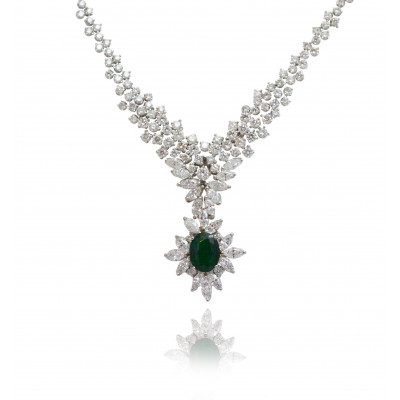 Cluster Statement Emerald and Diamond Necklace 