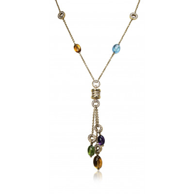 Classic Bvlgari Diamond and Semi Precious Cabochon Bead Necklace 