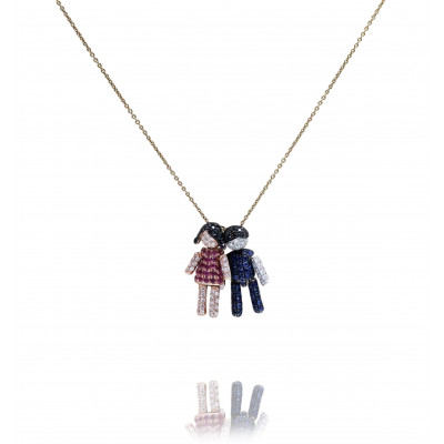 Ruby and Diamond Girl and Boy Pendant Necklace 