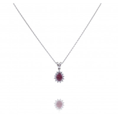 Pear Cut Ruby and Diamond Necklace 