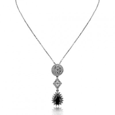 White Gold Pendant With Pear Cut Sapphire And Brilliant Cut Diamonds
