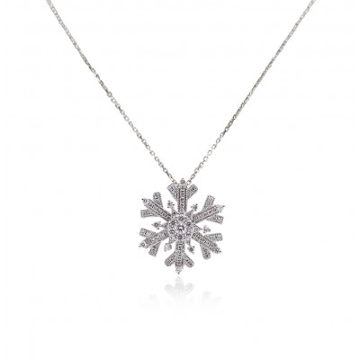 Snowflake and White Diamond Pendant Necklace