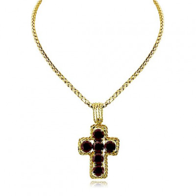Garnet Cross Charm Pendant 
