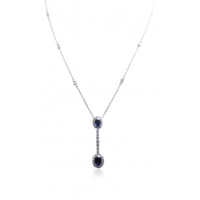 Oval Sapphire and Diamond Drop Pendant 