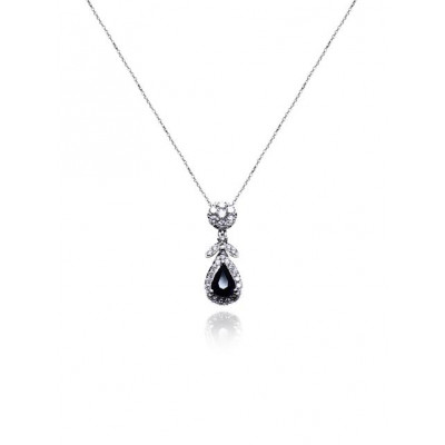 White Gold Necklace With Pear Cut Sapphire And Brilliant Cut Diamonds