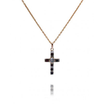 Garnet and Diamond Cross necklace 