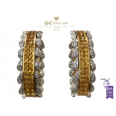 White and Yellow Gold Earrings set with Yellow Sapphires and Diamonds - 26.20 ct