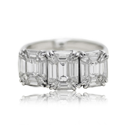 White Gold Emerald Step cut Diamond Engagement 